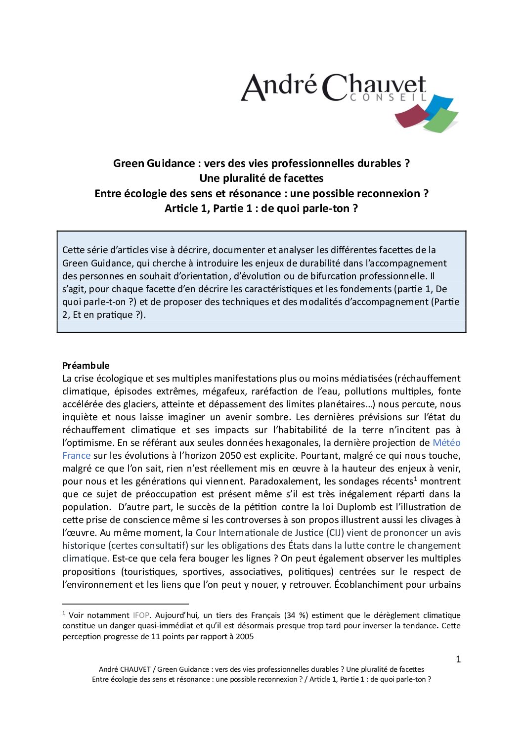 Entre écologie des sens et résonance : une possible reconnexion ? Article 1, Partie 1 : de quoi parle-ton ? 