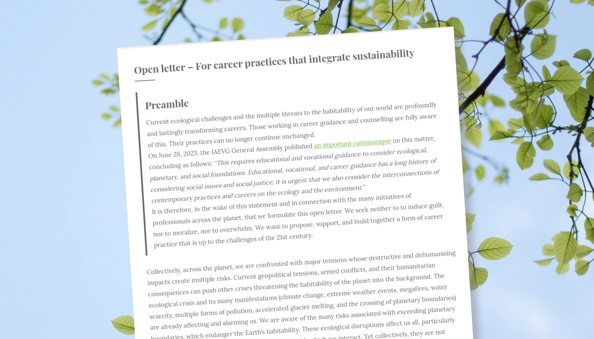 Lettre ouverte – Pour des pratiques d’accompagnement et d’orientation intégrant les enjeux de soutenabilité